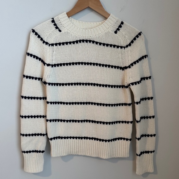 NWT Madewell Stripe Ivory / Navy  Blue Textured Cotton Crewneck Sweater SZ XS - Picture 3 of 7